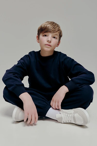 Ardene Kids Solid Crew Neck Sweatshirt in Dark Blue | Size | Polyester/Cotton | Fleece-Lined