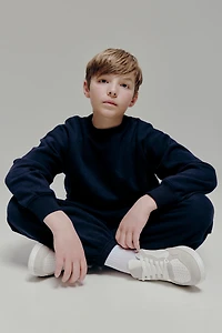 Ardene Kids Solid Crew Neck Sweatshirt in Dark Blue | Size | Polyester/Cotton | Fleece-Lined