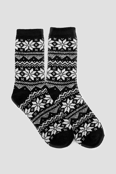 Ardene Fair Isle Boot Socks in Black | Polyester/Spandex