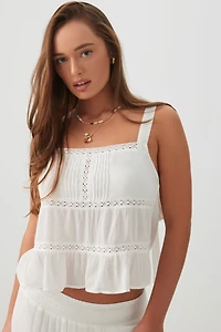 Ardene Crochet Trim Tank Top in White | Size | 100% Viscose