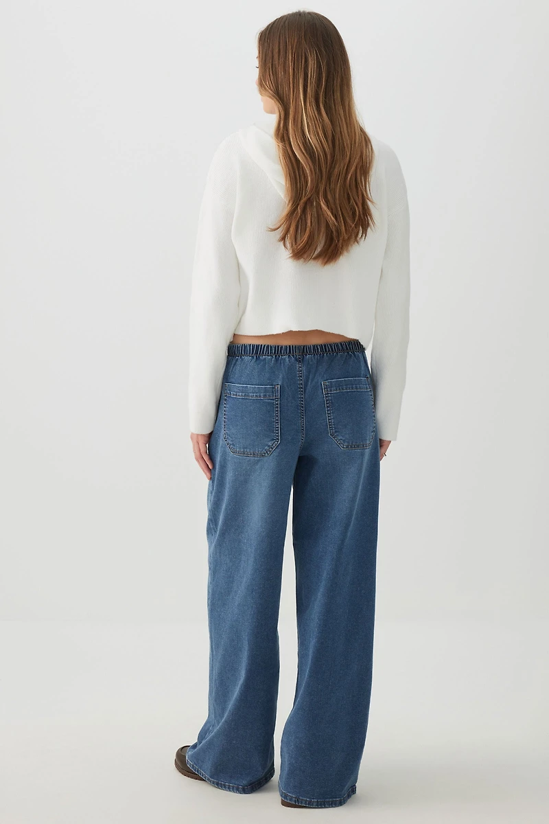 Jean en tricot à taille mi-haute et jambe large