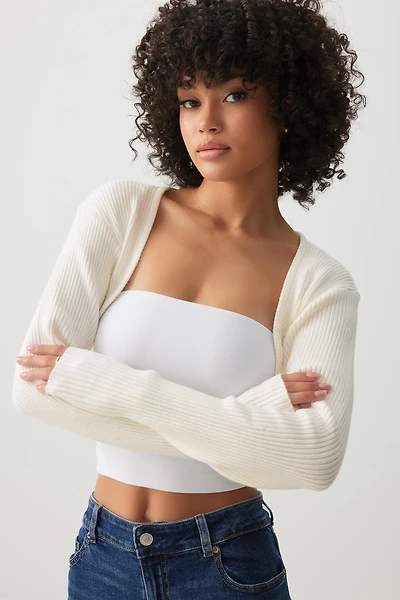 Ardene Knit Bolero in Off-White | Size | Polyester/Nylon/Viscose