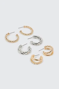 Ardene 3-Pack Twisted Hoop Earrings in Gold | Stainless Steel