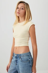 Haut court côtelé col rond