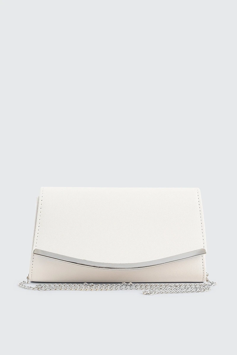 Ardene Enveloppe Clutch in White | Faux Leather/Polyester