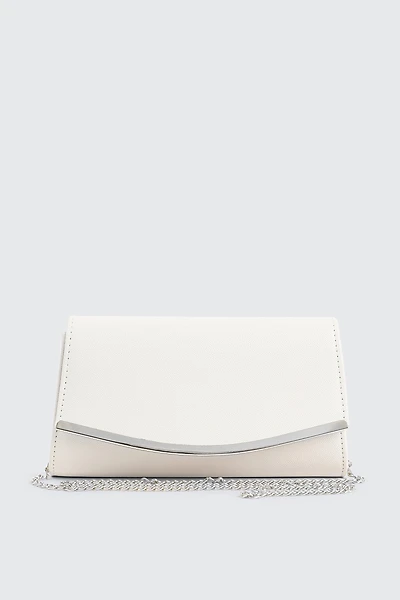 Ardene Enveloppe Clutch in White | Faux Leather/Polyester