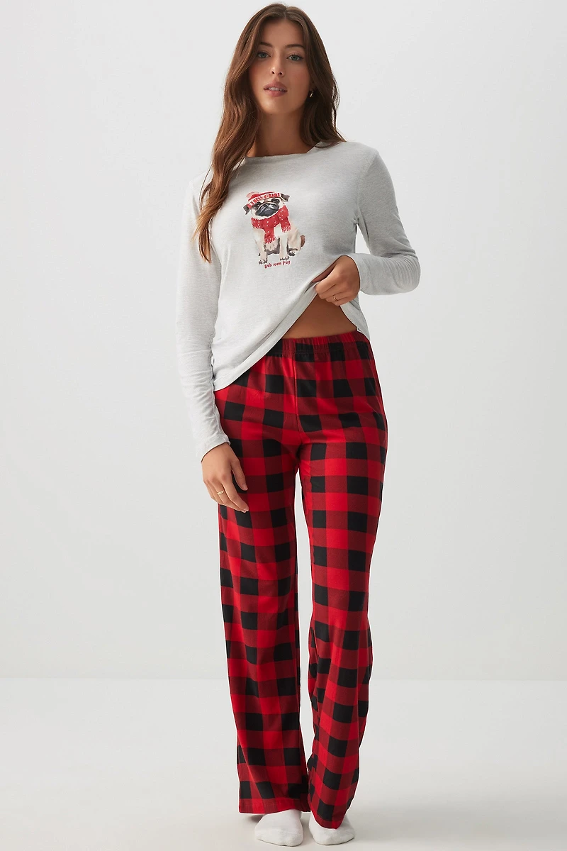 Ardene HUSHKNIT Long PJ Set in Red | Size | Polyester/Elastane | Eco-Conscious