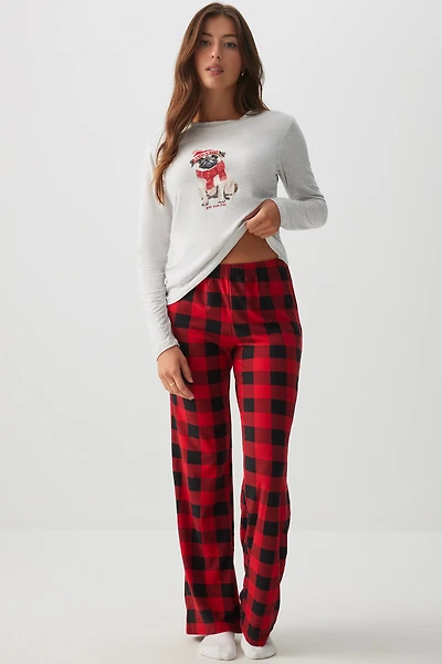 Ardene HUSHKNIT Long PJ Set in Red | Size | Polyester/Elastane | Eco-Conscious