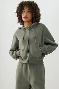 Ardene MADESOFT Fleece Short Zip Up Hoodie in Sage | Size | Polyester/Cotton | Eco-Conscious