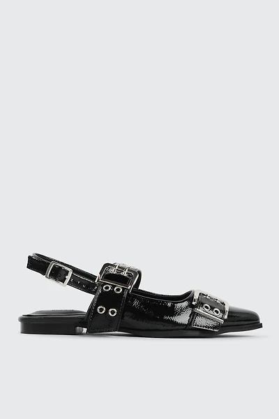 Ardene Sling Back Flats with Buckles in | Size | Faux Leather | Eco-Conscious