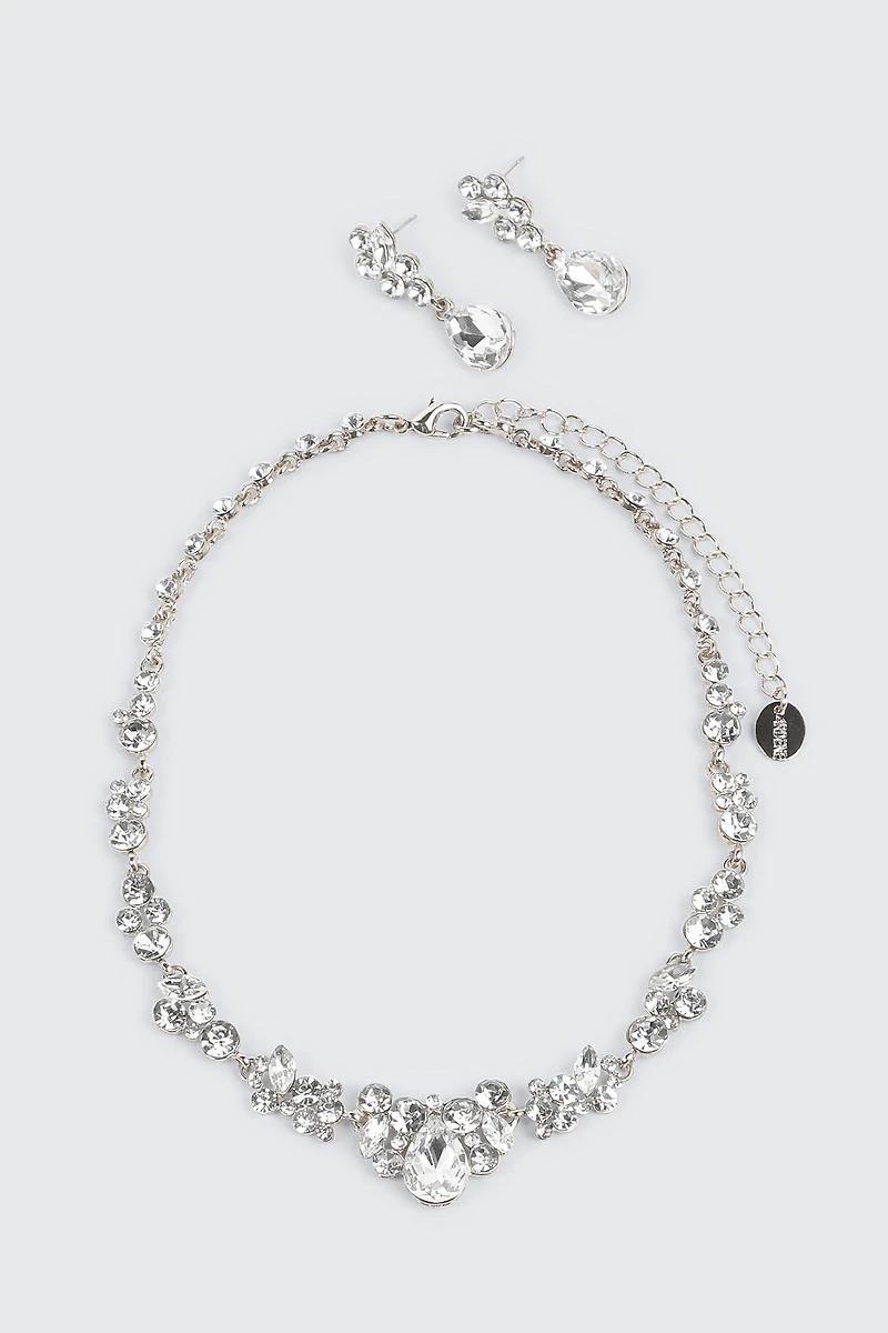 Ardene Floral Necklace and Earring Set in Silver | Stainless Steel