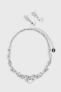 Ardene Floral Necklace and Earring Set in Silver | Stainless Steel