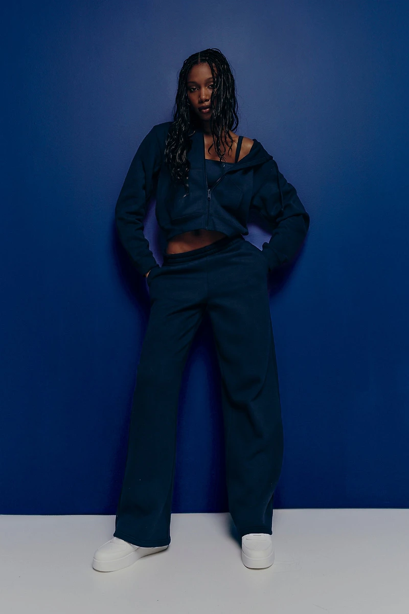 Ardene MADESOFT Fleece Straight Leg Sweatpants in Concord Blue | Size | Polyester/Cotton | Eco-Conscious