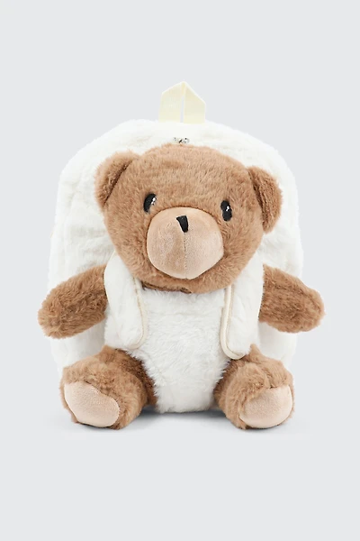 Ardene Kids Backpack with Animal Plushie in Off-White | Polyester