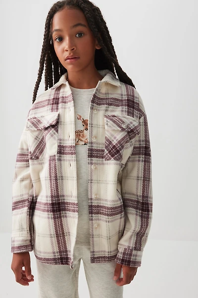 Ardene Kids Plaid Polar Shirt in Off-White | Size | Polyester