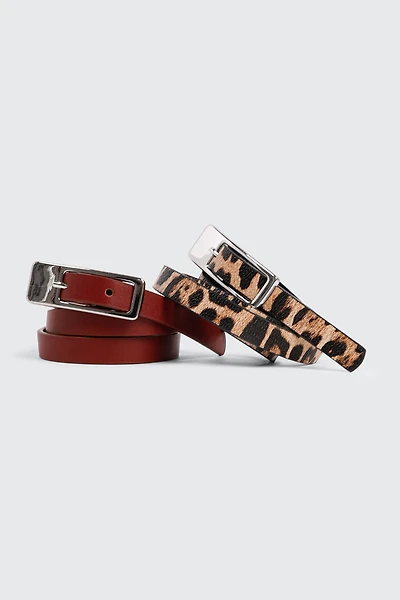 Ardene 2-Pack Solid & Leopard Belts | Size | Faux Leather