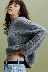 Ardene Cable Knit V-Neck Sweater in Grey | Size Small | Polyester | Eco-Conscious