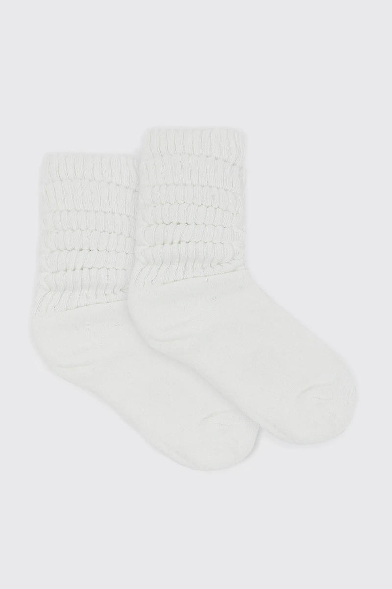 Ardene Slouchy Crew Socks in White | Polyester/Spandex