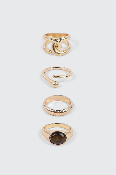 Ardene 4-Pack Statement Rings in Gold | Size