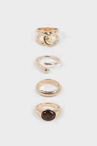 Ardene 4-Pack Statement Rings in Gold | Size