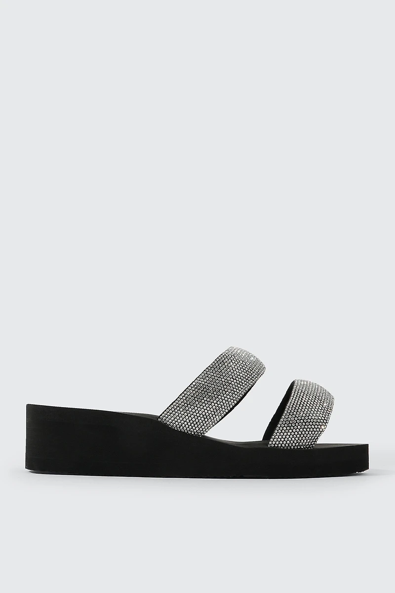 Ardene Embellished Wedge Sandals in Black | Size