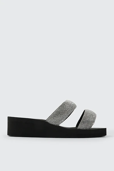 Ardene Embellished Wedge Sandals in Black | Size