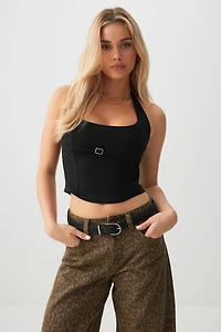 Ardene Bengaline Halter Tank Top in Black | Size | Rayon/Nylon/Elastane