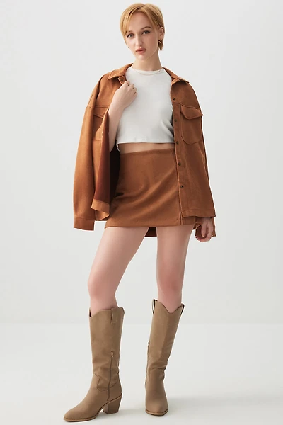Ardene Faux Suede Mini Skort in Cognac | Size | Polyester/Elastane/Faux Suede