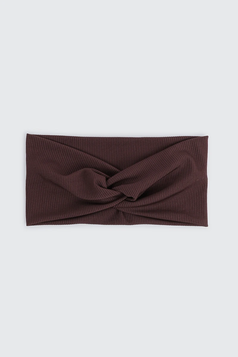 Ardene Ribbed Knotted Headwrap in Brown | Polyester