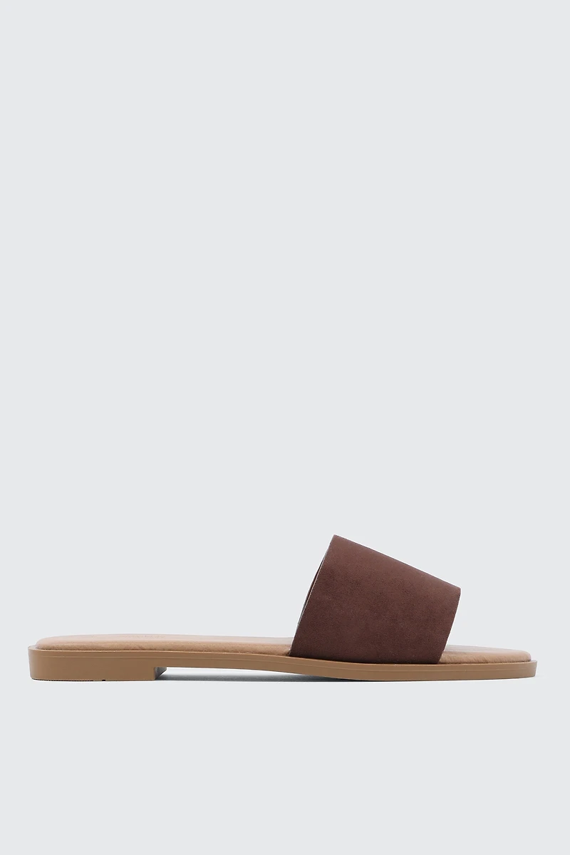 Sandales à talon plat et bande en faux cuir