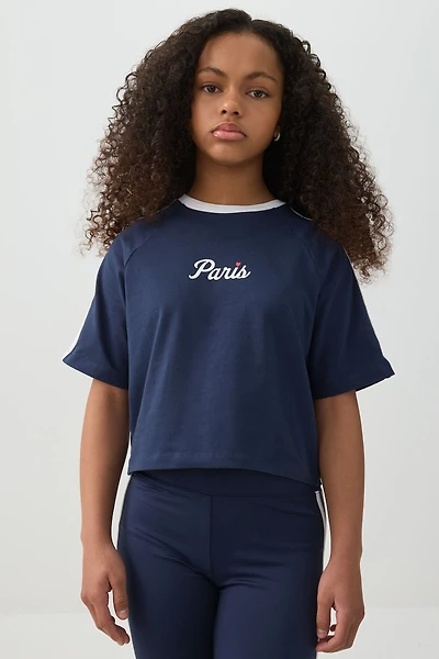 T-shirt carré à rayures contrastantes