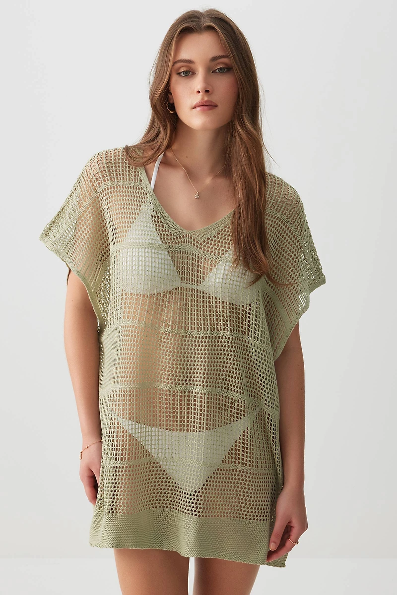 Ardene Open Mesh Swim Cover Up in Light Green | Polyester