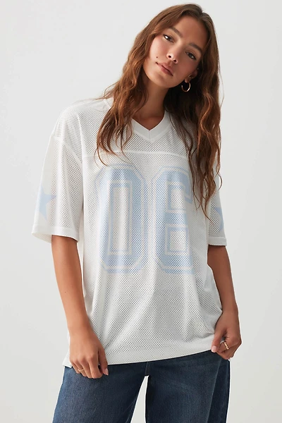Ardene Oversized Mesh Football T-Shirt in White | Size | Polyester