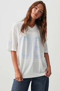 Ardene Oversized Mesh Football T-Shirt in White | Size | Polyester