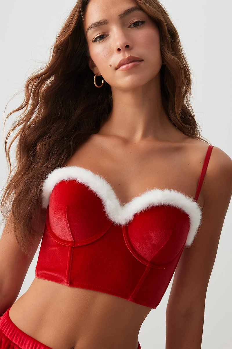Ardene Luxe Velvet Push Up Bustier in Red | Size | Polyester/Elastane