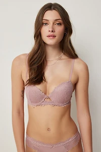 Ardene Cutout Lace Push Up Bra in Medium Pink | Size 34C | Nylon/Spandex