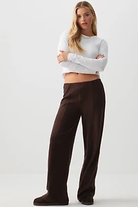 Ardene Brushed Knit Wide Leg Pants in Brown | Size Small | Polyester/Cotton