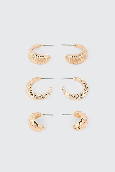 Ardene 3-Pack Ribbed Hoop Earrings in Gold | Stainless Steel