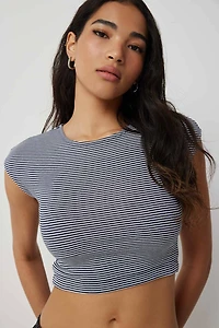 Ardene Ultra Crop Cap Sleeve T-Shirt in Dark Blue | Size | Cotton/Elastane