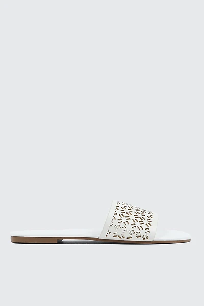 Ardene Flat Sandals with Cutout Design in Silver | Size | Faux Leather