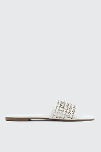 Ardene Flat Sandals with Cutout Design in Silver | Size | Faux Leather