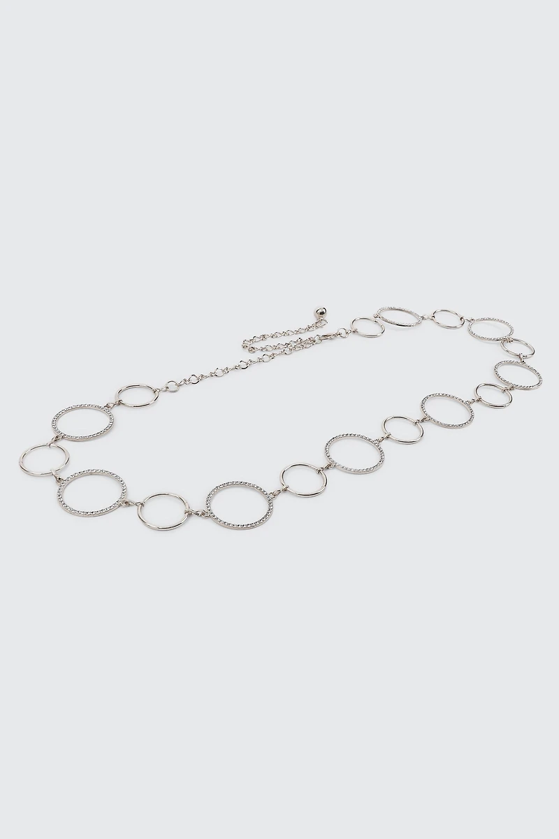 Ardene Rhinestone O-Ring Chain Belt in Silver