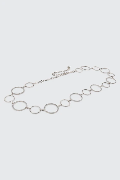Ardene Rhinestone O-Ring Chain Belt in Silver