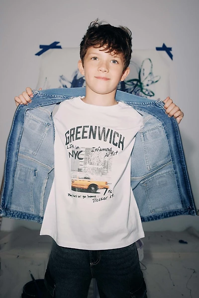 Ardene Kids Printed T-Shirt in White | Size Large | 100% Cotton