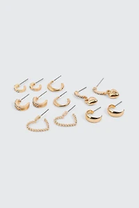 Ardene 6-Pack of Small Embellished Hoop Earrings in Gold | Stainless Steel