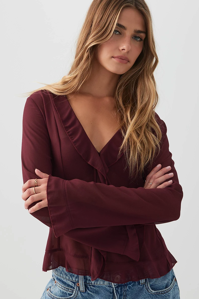 Blouse à manches longues et volants en mousseline