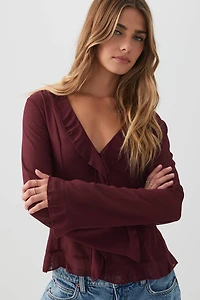 Blouse à manches longues et volants en mousseline