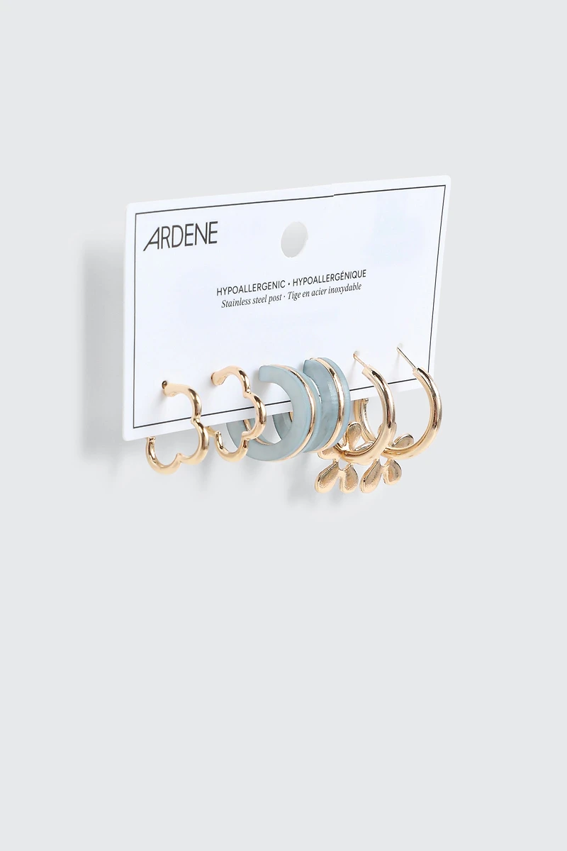 Lot de 3 paires de boucles d'oreilles anneaux