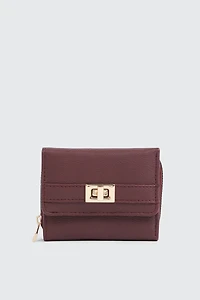 Ardene Turn Lock Wallet in Burgundy | Faux Leather/Polyester