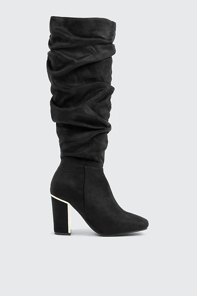 Ardene Ruched Block Heel Knee High Boots in | Size | Faux Suede | Eco-Conscious